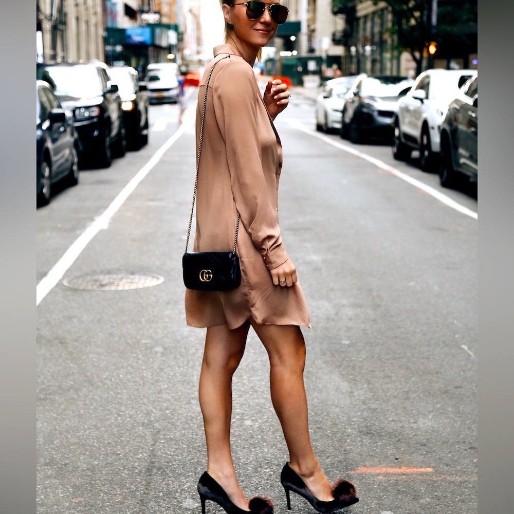 L’Academie Cadet Blazer Buttoned Long Sleeve Mini Dress in Brown Satin, size S - Picture 2 of 15